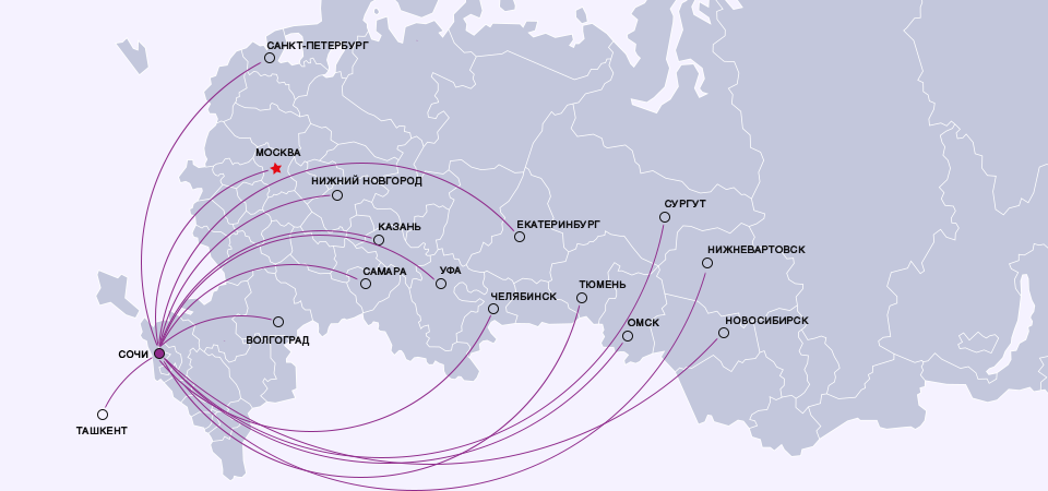 Карта полетов из москвы